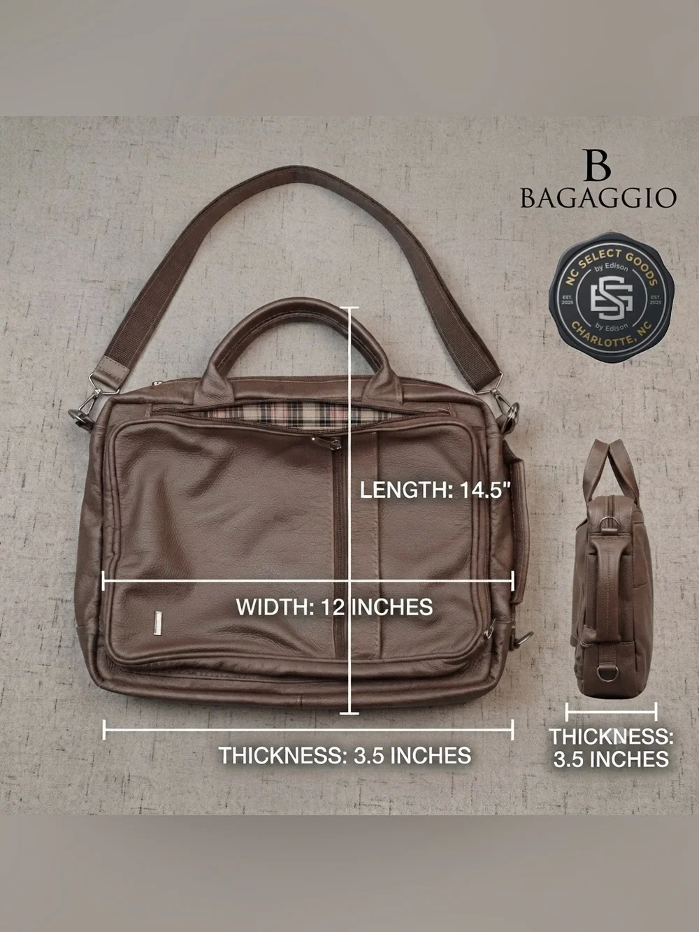 Bagaggio Brown Leather Convertible Laptop Briefcase Backpack Travel Bag⁠
